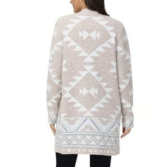 Frye The Cozy Open Front Sweater Cardigan Aztec Oatmeal Heather Combo Size XL - Picture 3 of 13